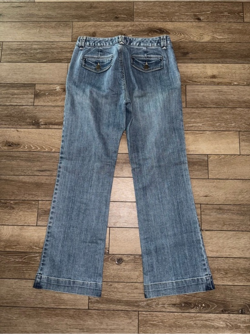 UEC LANDS’ END DRESS DENIM TROUSER JEANS BOOTCUT DRESSY THICK BLUE JEANS SZ 6
